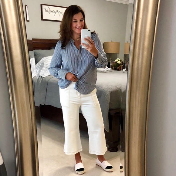 NWT Striped Crossover Back Utility Blouse - Picture 5 of 8